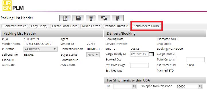 Step 6 Send ASN to URBN After you submit the packing list for approval, and print your packing list and UCC-128 labels, you must click Send ASN