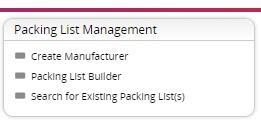Packing List Management Packing List Builder is where you go to start a new packing list.