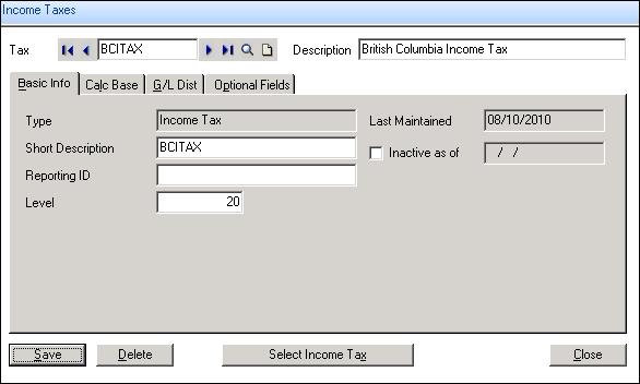 You select each tax to activate it for your company.