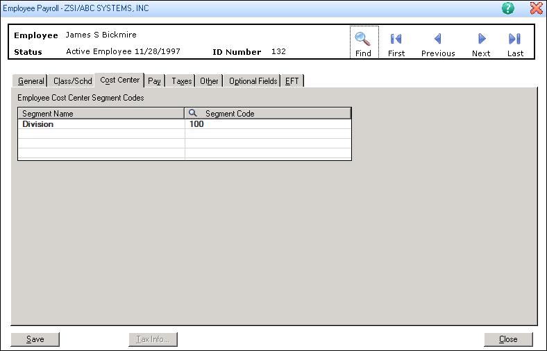Step 15. Set Up Employee Records Cost Center Note: Available only when the Use Cost Center Overrides option is selected on the Payroll G/L Integration window.