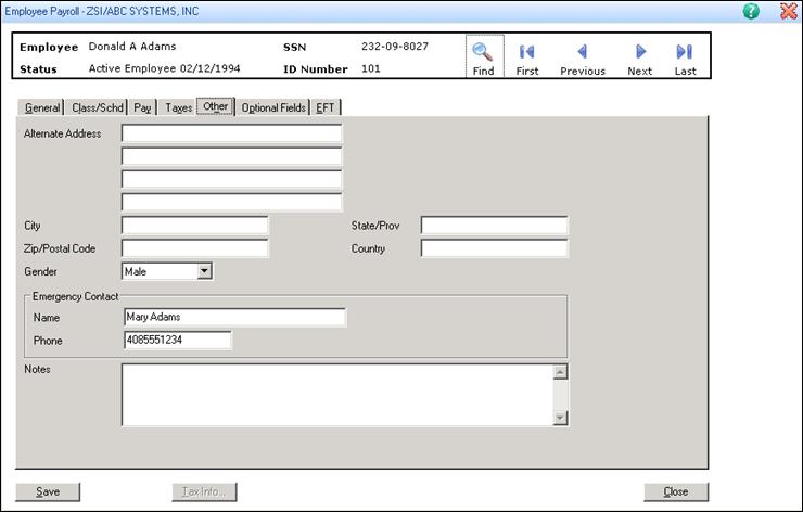 Step 15. Set Up Employee Records Complete the fields on the Other tab, as follows: Alternate Address. Type an alternate address for the employee, using up to four lines of 60 characters each. City.