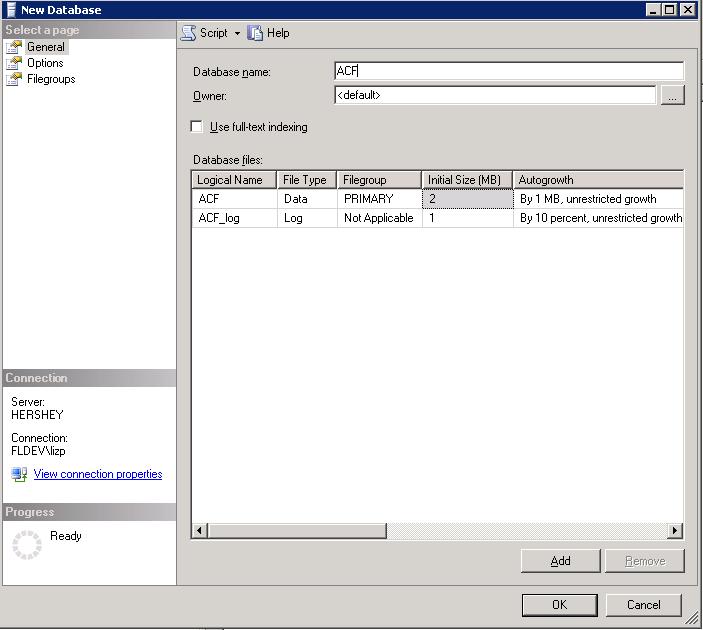 To create a new SQL database 4. In the Database name field, enter a name for your database.
