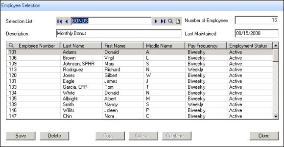 Step 17. Set Up Employee Selection Lists (optional) To process or print a set of random, non sequential employees of your choice, you can set up and use an employee selection list.