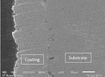 The cross-sectional view of the coated sample of Stellite-6 (Fig. 6) shows distinctly the coating layer, interface, and the substrate.