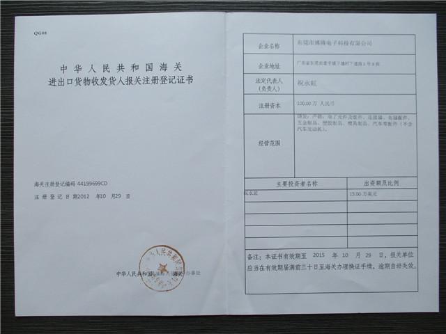 Certificate Description: Export