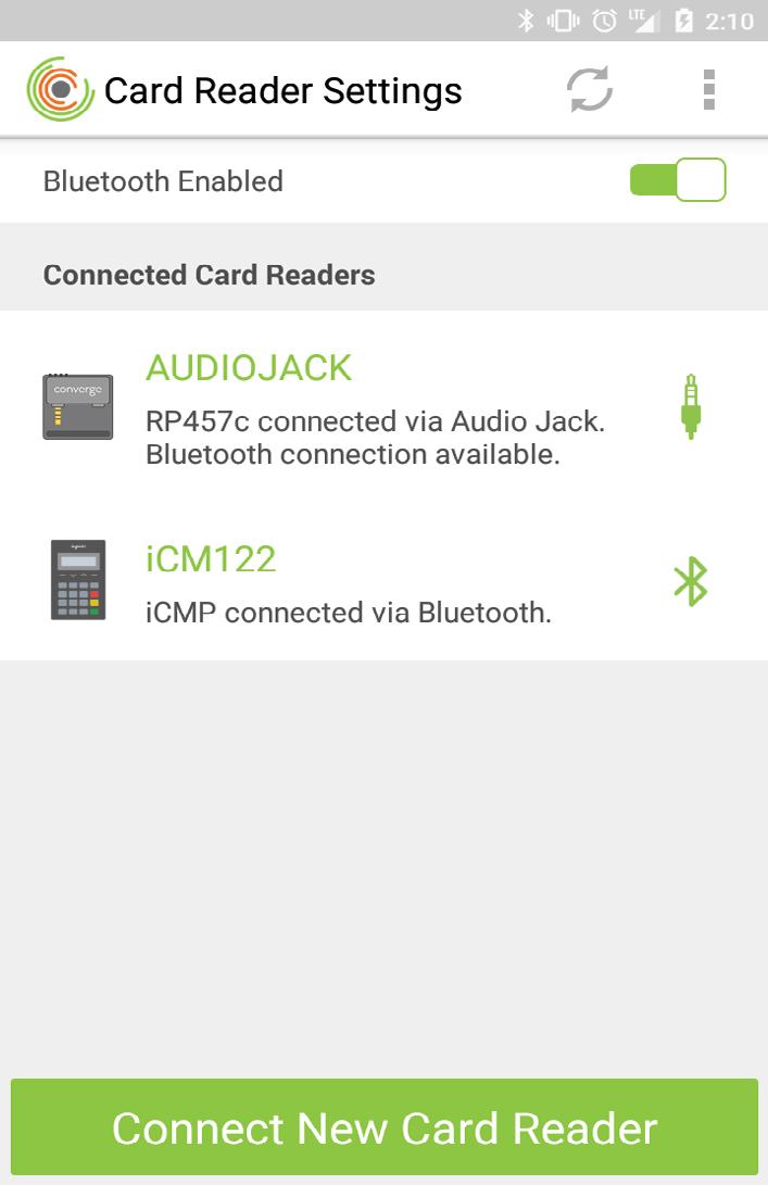 How do I connect a card reader from Settings?