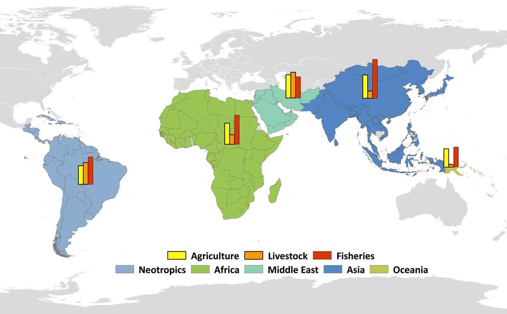Regional wetland statistics number of sites with food production activities (fisheries and agriculture) 50 40 30 20 Agriculture Livestock Fisheries 10 0 Neotropics Africa Asia