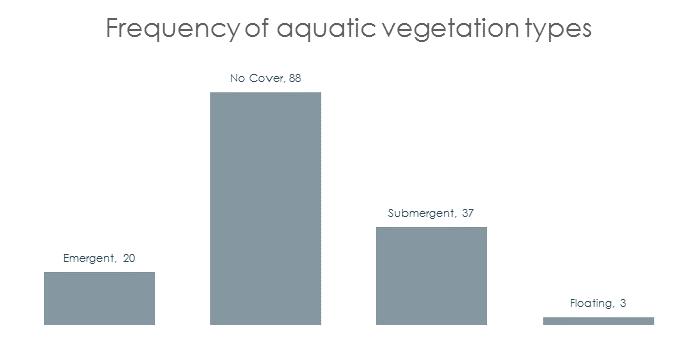 Aquatic Plants: On Glamor Lake, shorelines were surveyed for their presence of aquatic plants.