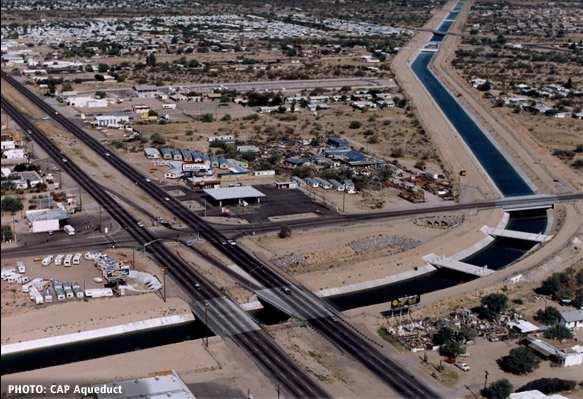 Photo of Yuma, city on the Central Arizona project. The rainfall in a year is about 0.55 inches per month (14 mm), i.e. 6.6 inches a year (168 mm).
