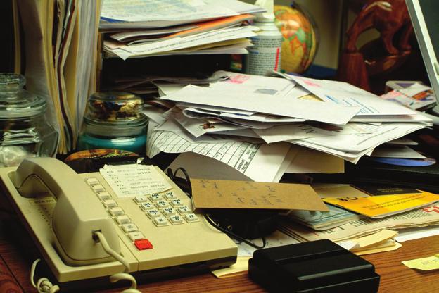 Work areas are notorious for accumulating clutter.