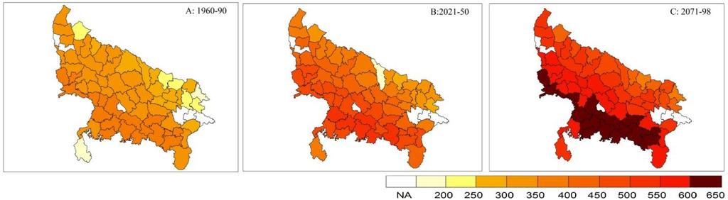 Impact of heat stress: Uttar Pradesh (A1B) (by C Sharma, NPL) NATCOM- SNC 42 Heat