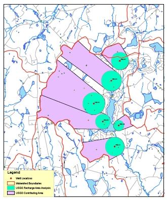 USGS Recharge Area and Contributing Area Analysis 13 MG/Month Note Potential Zones of Interference Time Based