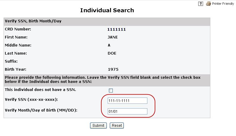 Create a New NRF Filing (Continued) Additional Verification for Initial NRF Filings Web CRD will require additional verification of the individual s social security number (SSN) and month/ day