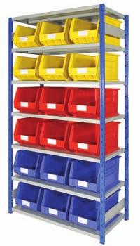 65 EXRH04 Expo 4 bay 2000mm high with 11 shelves 1150 x 300mm fitted with 80 No. BIN3.