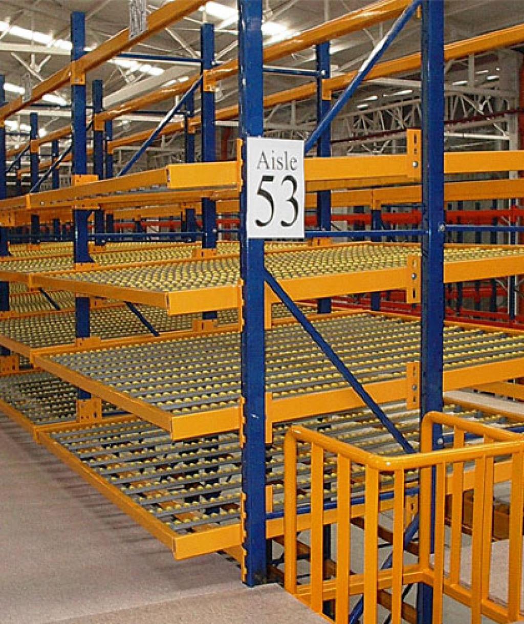 7. Carton flow racking system 1) Widely used in electronics, supermarkets and medicine industry 2) Using roller rail system or pallets with roller and the influence of gravity, first in and first out