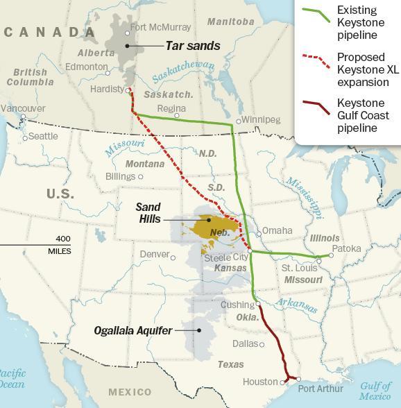 Current Events with Tar Sands Keystone XL Pipeline The Keystone Pipeline already exists and carries oil sands from Canada to Illinois and Oklahoma The XL Pipeline is an extension to the pipeline.