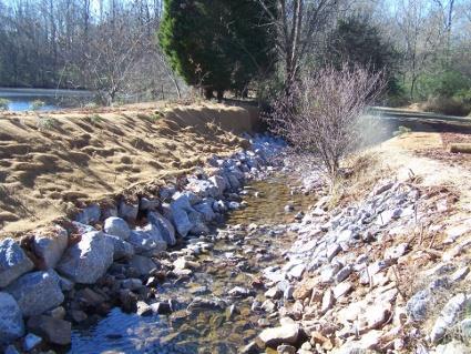 Riprap Pros Breakup of runoff energy Armoring for soil Cons Expensive Can cause potential downcutting and scouring