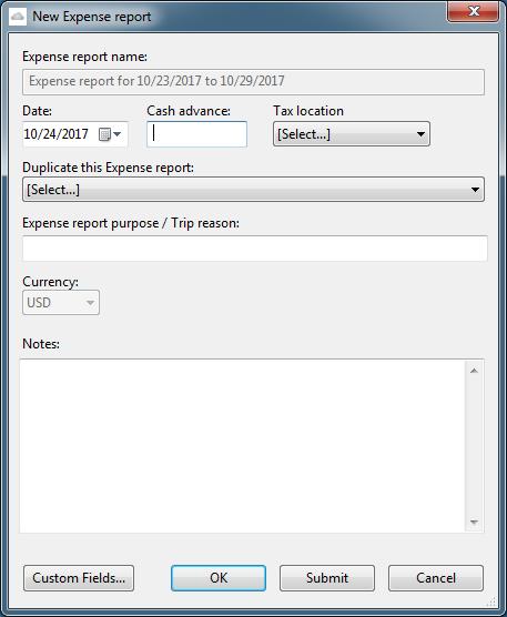 Expense Reports 23 2. Click New. New Expense report window appears. 3. Type the Expense report name. Note: This may be configured to be automatically generated in your OpenAir account. 4.