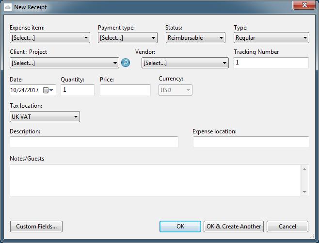 Receipts 27 5. Select Receipt information using the drop-down lists for: Expense item, Payment Type, and Status. 6.
