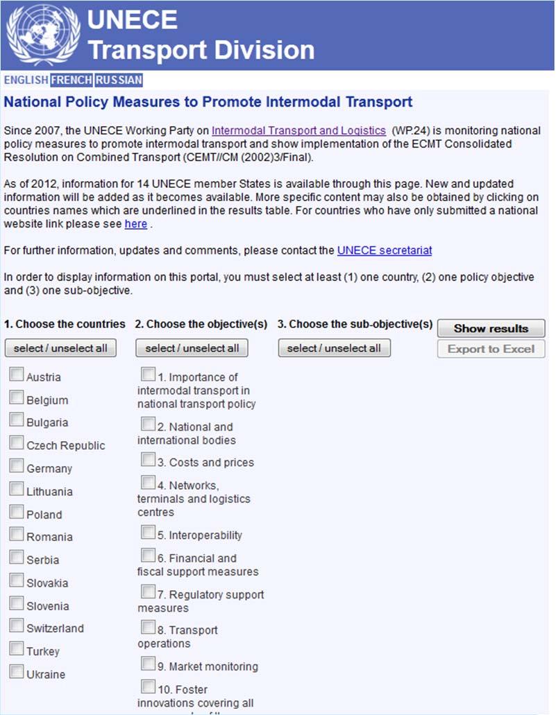 3. National policy measures to promote intermodal transport (1) Information for 2012 / 2013: Austria, Belgium, Bulgaria, Czech Republic, France, Germany, Lithuania, Poland,