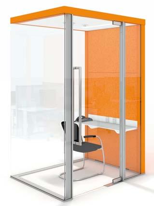phone booth marries lightweight with transparency to create a luminous space with an open, airy feel.