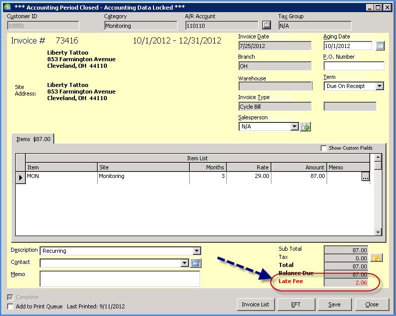 The Invoice Viewing form was modified to display the Late Fees for an Invoice.