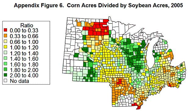 Ratio of Corn to Soybean Acres (2005) Source: G. Shnitkey, Univ.