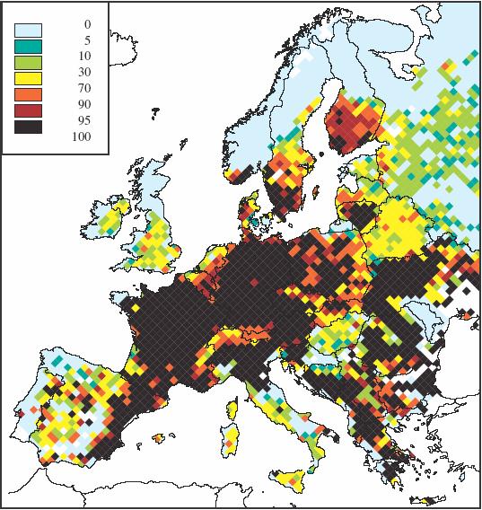 Excess of critical loads for eutrophication 2000 2010 2020 Percentage of ecosystems area with nitrogen deposition