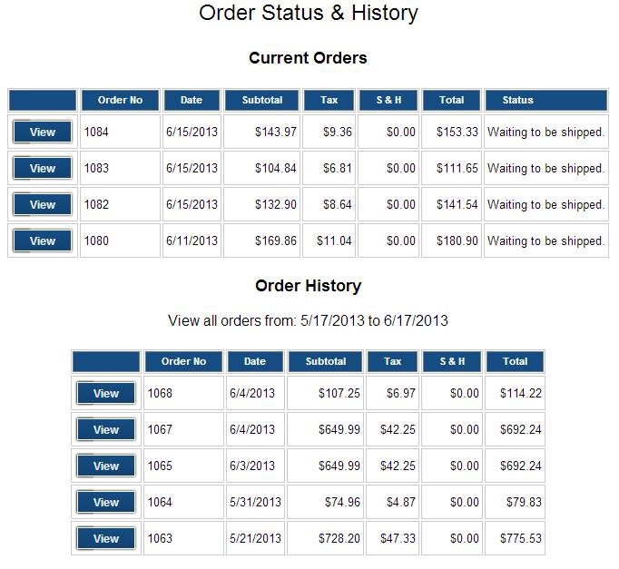 If you would like to view a specific customer's order history, you will need to login as that customer and go to the My Lists page.