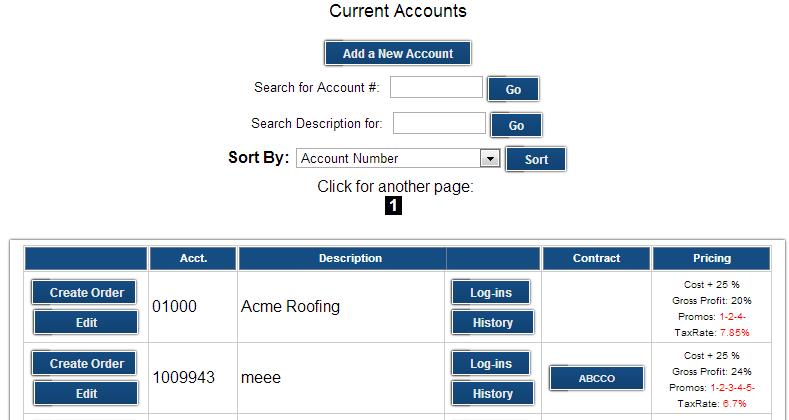 ACCOUNTS - Accounts Main page (Overview) When you click on the Accounts link, you will see any accounts that have been saved to your website.