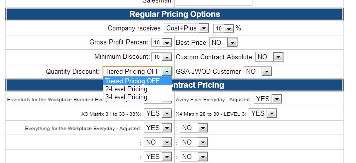 Under the Standard Contract Pricing section of the item detail area, at the top, you will see two fields that read: Quantity Break Level 2 Qty. Quantity Break Level 3 Qty.