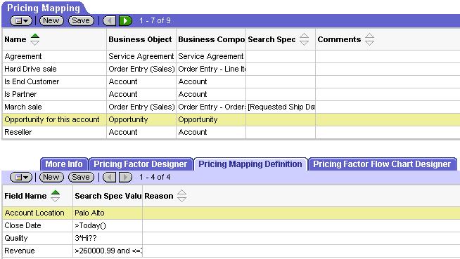 Using Mappings in Pricing Factors About Mappings in Pricing Factors You can add more complex conditions by using the Pricing Mapping list and Pricing Mapping Definition list.