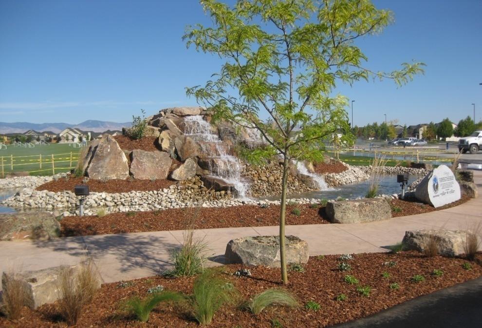 Plaza and Fountain Recycled Water Sourced Restrooms Heroes Plaza Educational Planters