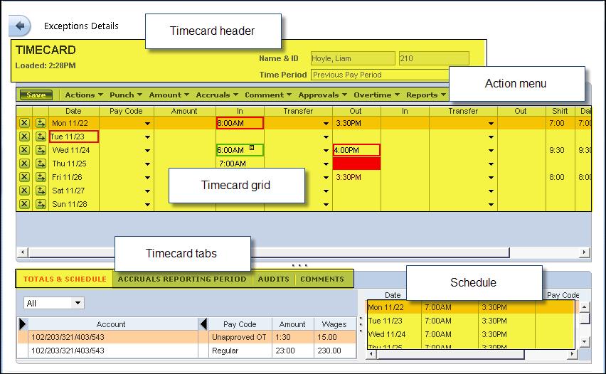 Timecard Parts Hourly View for Non Exempt Employees Timecard Header Name and Banner ID will appear here.