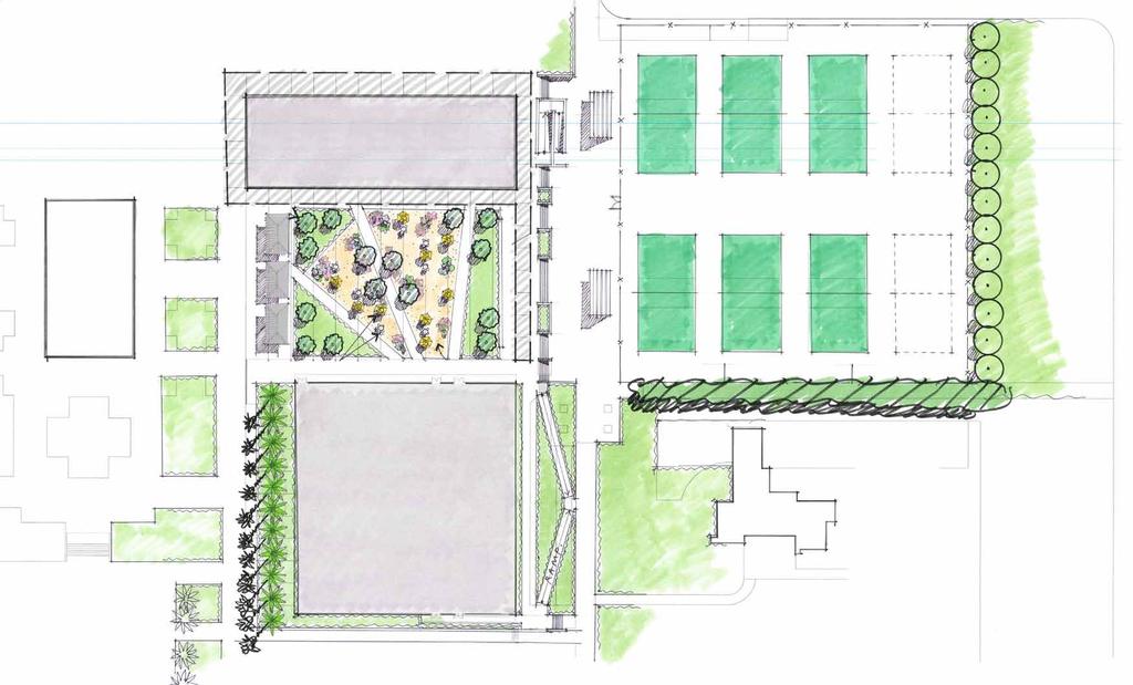 C13-005-PID-02 Fitness Building Renovation New Tennis Courts Existing Building Athletics Courtyard New Gymnasium Existing Building 0 60 N A cohesive plan for the future The goal of the site design is