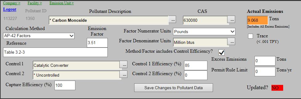 Controls Control Efficiencies Does your emission factor