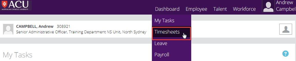 Click View full list. The Timesheets page is displayed, showing all approved and incomplete timesheets. Select the timesheet you want to reset.