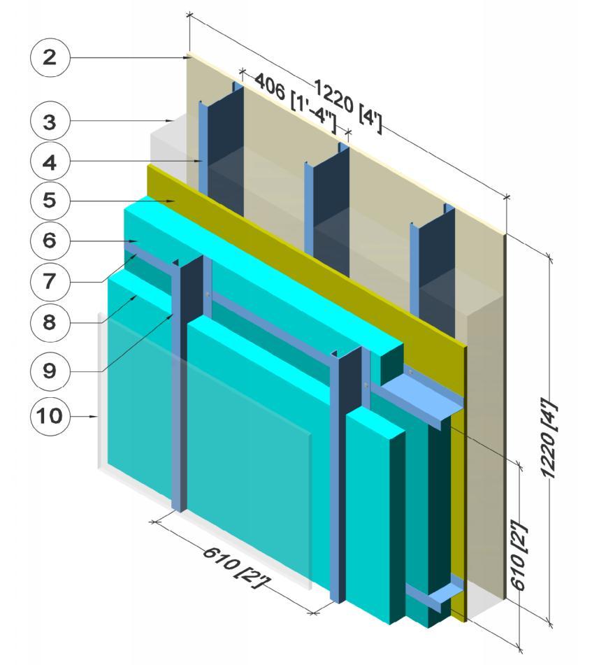 Thermal Performance of Building Envelope Details for Mid-Rise and High-Rise Buildings (1365-RP) Detail 03 Exterior Insulated 3 5/8 x 1 5/8 Steel Stud (16 o.c.) Wall Assembly with Vertical Z-Girts (24 o.