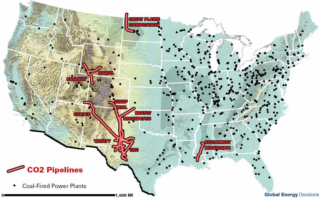 CO2 Pipelines in the US & Proposed Expansion Dakota Gasification 2-4 new coal plants in KY & IL will provide the pipeline with 20M+ tonnes of CO 2 per year Chevron Devon Gas BP, Amoco KinderMorgan