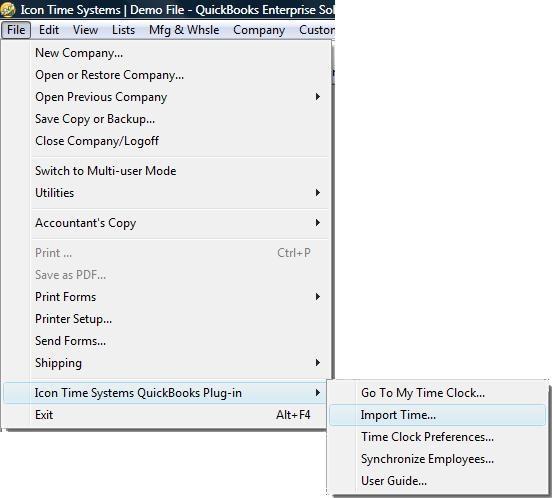 Chapter 3: Importing Employee Hours from the Universal Time Clock TM to QuickBooks With the QuickBooks Plug-in, importing employee total hours can be done in a few simple steps. 1.