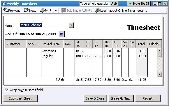 Example: In this example, the hours have been assigned to Overtime1 and Regular payroll item 2.
