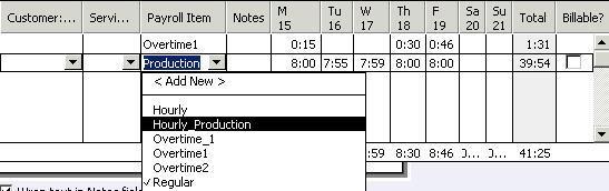 Figure 36 Timesheet Example: In this example, the STD hours were assigned from the Regular to the Hourly_Production department. 3. If you would like to split the hours between two pay items, simply add a line item for the second pay item and assign the appropriate total hours to that payroll item.