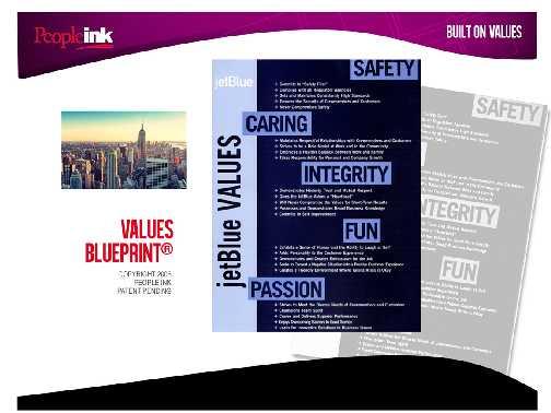 SLIDE 12: Values Blueprint Example 1 The Values Blueprint Team works together to create simple, meaningful words and definitions for your Values that every employee can relate to and be held