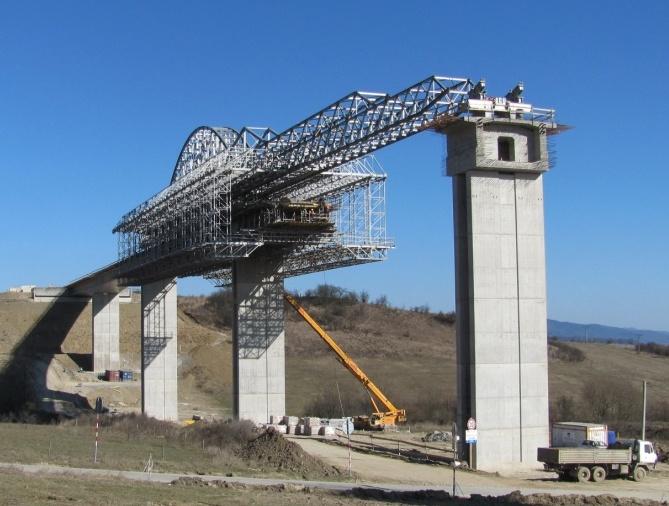 a steel trough that is composite with a cast-in-place deck slab, two other long composite viaduct are being built on the highway I/11 in the North Moravia, Czech