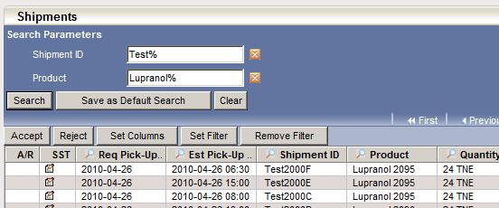 8.2. Sorting/Searching Click Search Icon(s) to search In the All Shipments Screen, you can: Click on any column name to sort - Click on any column title to sort by this column (click again to sort in