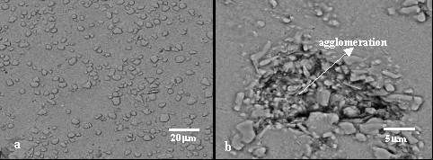 Fig. 2- Scanning electron microscopy image of composites. (a) AA6061 +5% de TiB 2 and (B), AA6061+10% de Si 3 N 4.