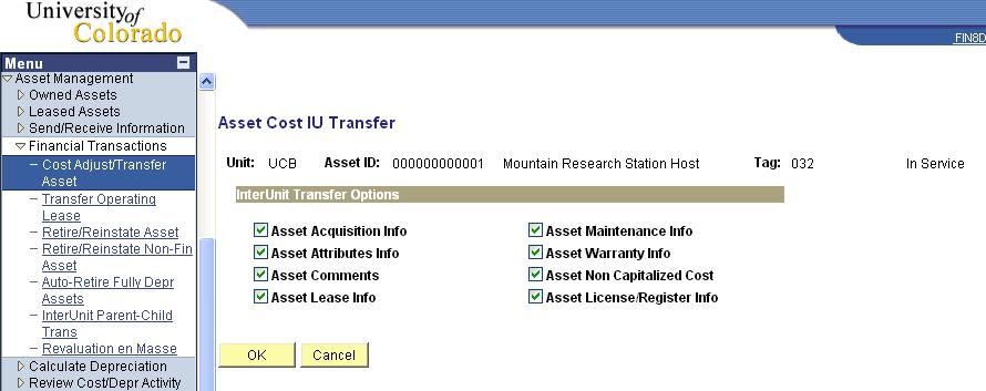 InterUnit Transfer Options It is a good idea to select all options to ensure that any existing physical data be sent