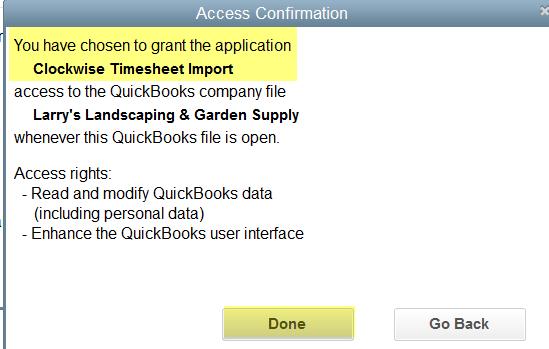 11. Upon completion of establishing permission settings, the Clockwise Import tool will
