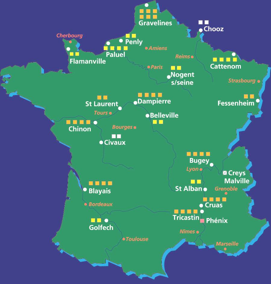 EDF Nuclear facilities in France Nuclear production 418 TWh in 2008, availability 80% 77% of electricity generation in France First priority: The Safety of operating plants 58 PWR reactors in