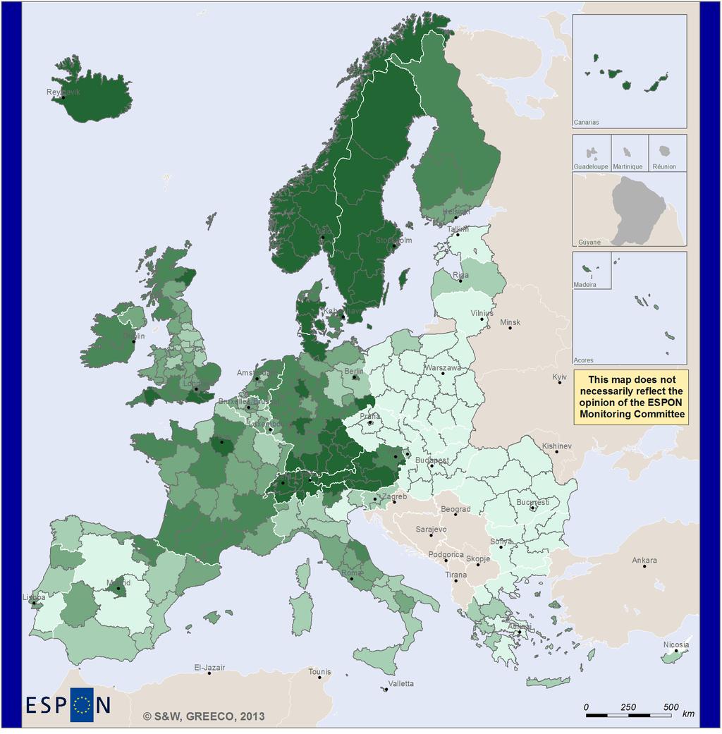Assessing regional green economic performance at NUTS-2 level The map was built basing on a